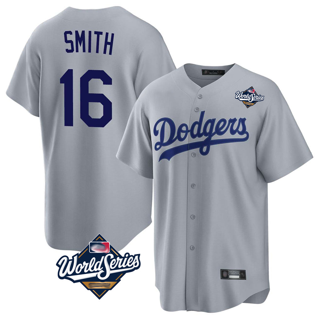 Ldoa LA.Dodgers #16 Will Smith Player Gray World Series Game Stitched Jerseys