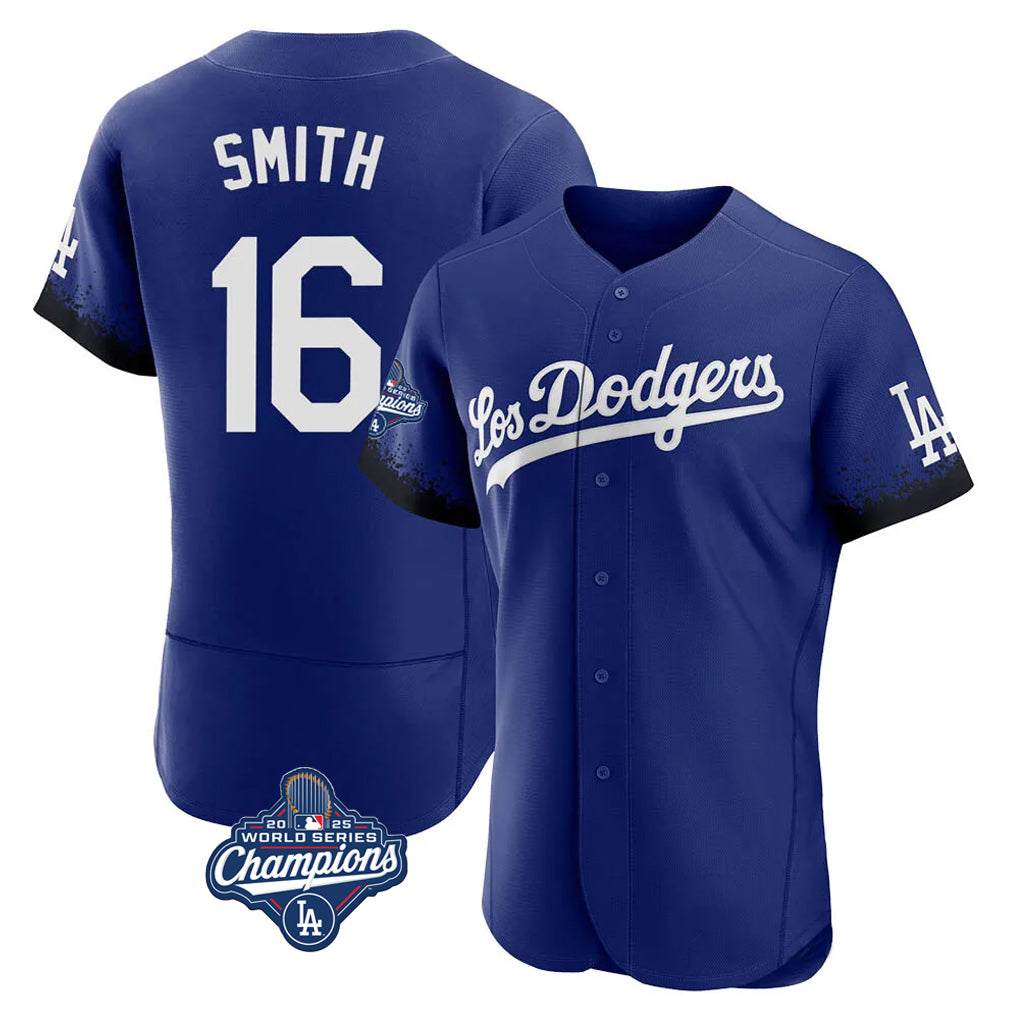 Ldoa LA.Dodgers #16 Will Smith Player Royal World Series Meet City Connect Elite Home Stitched Jerseys