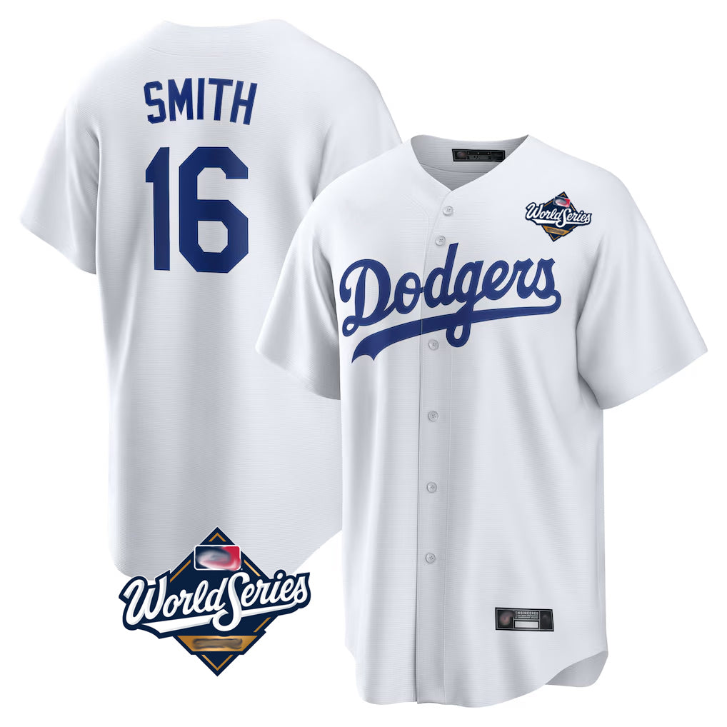 Ldoa LA.Dodgers #16 Will Smith Player White World Series Game Home Stitched Jerseys