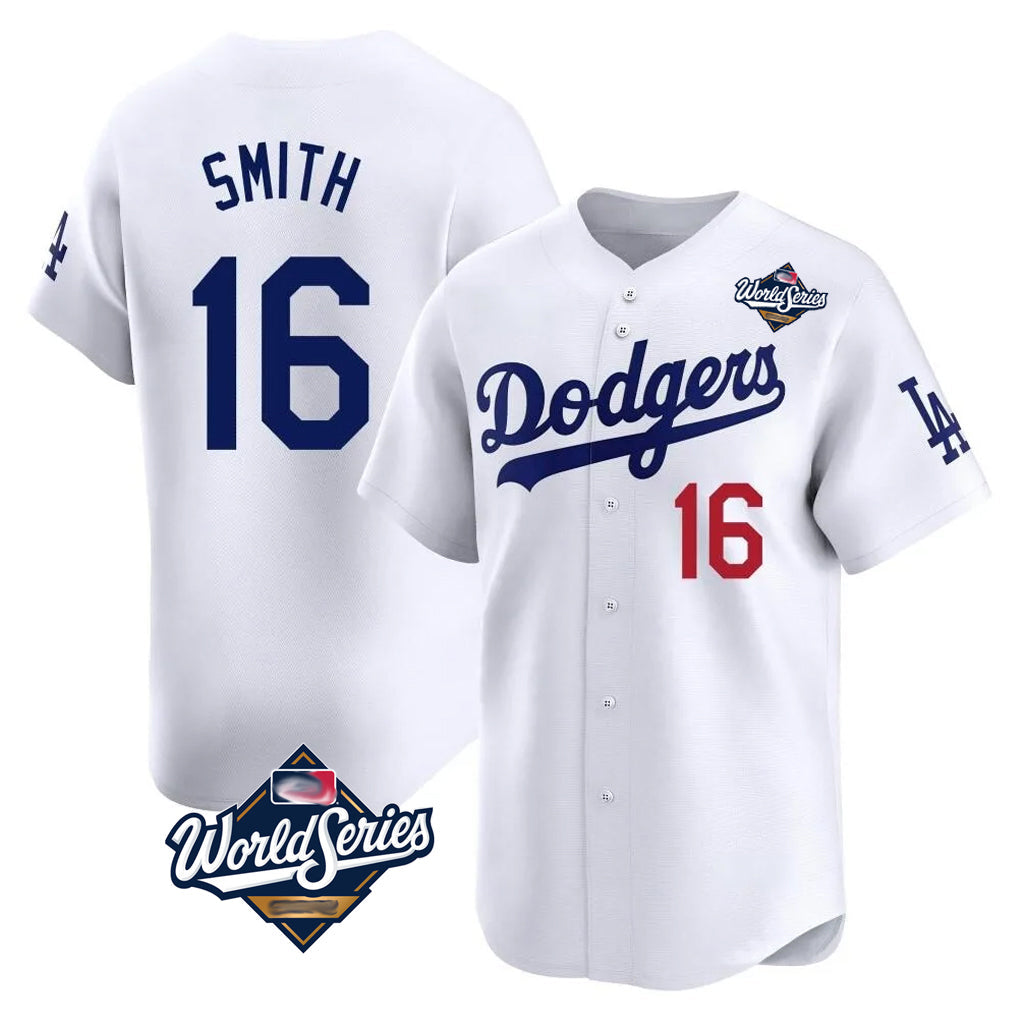 Ldoa LA.Dodgers #16 Will Smith Player White World Series Limited Home Stitched Jerseys
