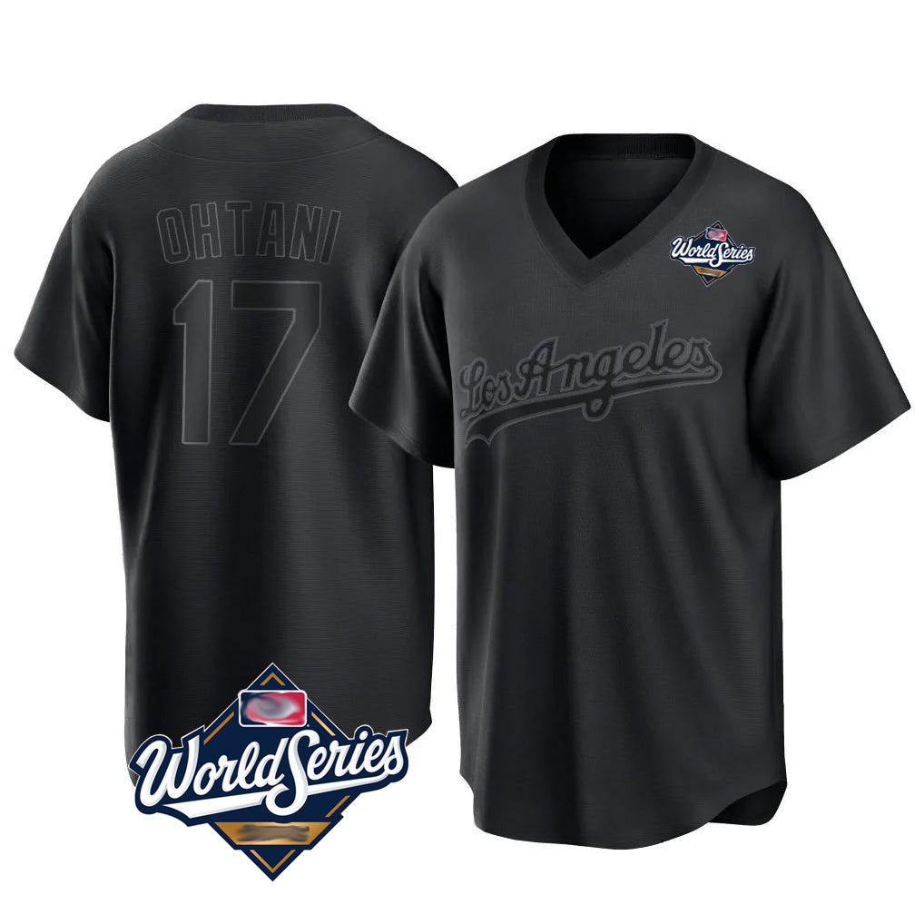 Ldoa LA.Dodgers #17 Shohei Ohtani Player Black World Series Pitch Fashion T-shirt Stitched Jerseys