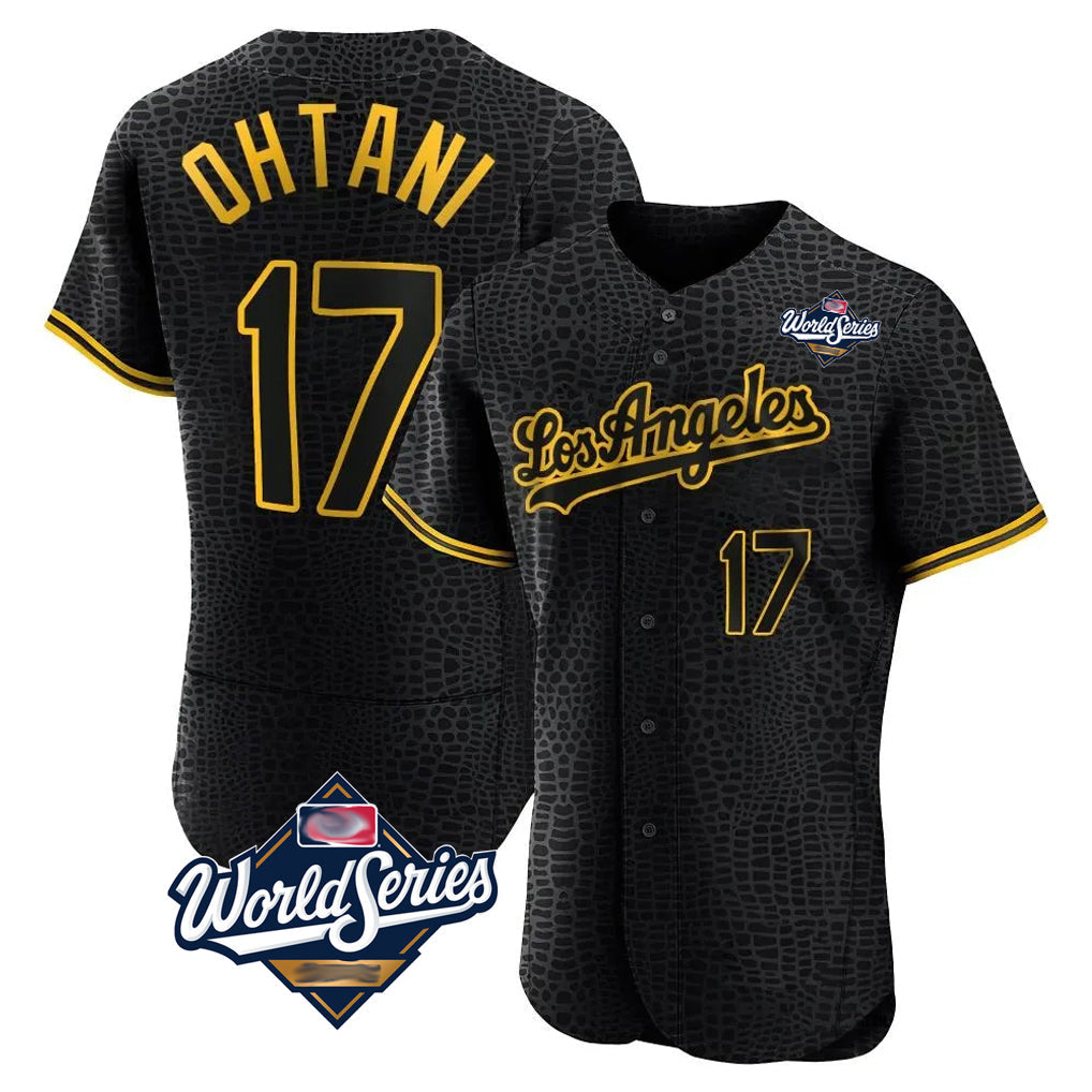 Ldoa LA.Dodgers #17 Shohei Ohtani Player Black World Series Snake Skin City Limited Elite Home Stitched Jerseys