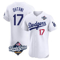 Ldoa LA.Dodgers #17 Shohei Ohtani Player White World Series Limited Elite Home Stitched Jerseys