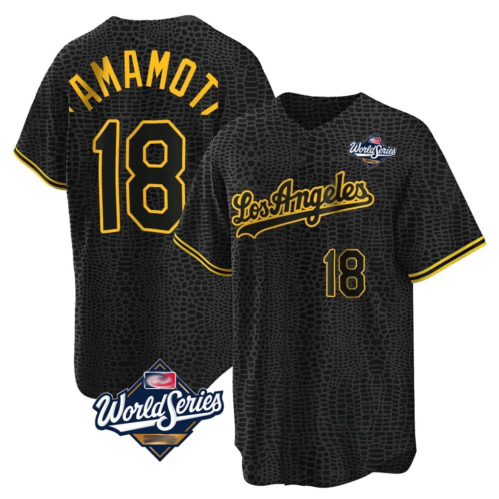 Ldoa LA.Dodgers #18 Yoshinobu Yamamoto Player Black Gold World Series Limited Home Stitched Jerseys