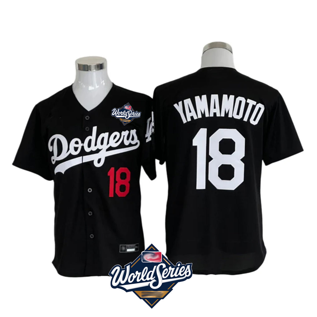 Ldoa LA.Dodgers #18 Yoshinobu Yamamoto Player Black World Series Limited Home Stitched Jerseys