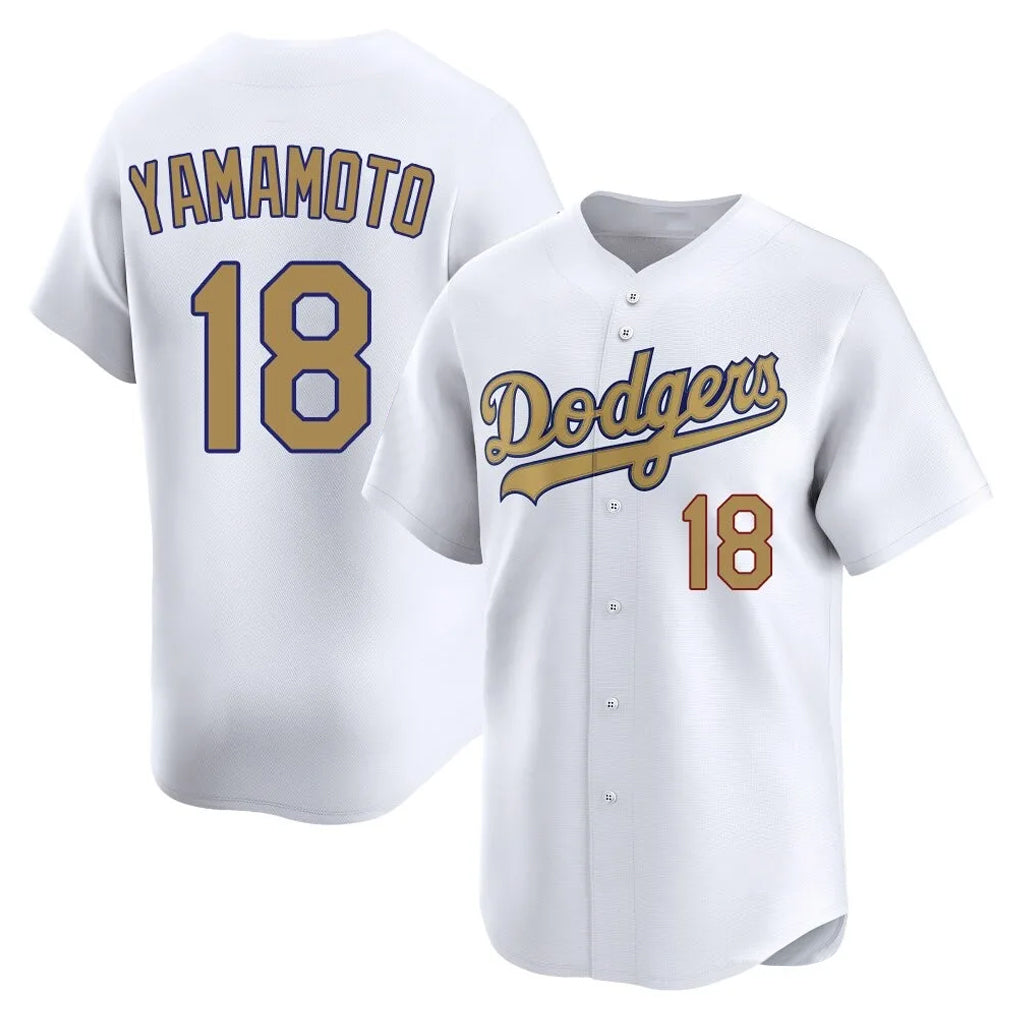 Ldoa LA.Dodgers #18 Yoshinobu Yamamoto Player Gold Collection Limited Home Stitched Jerseys