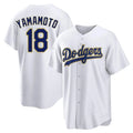 Ldoa LA.Dodgers #18 Yoshinobu Yamamoto Player Gold White 2026 Collection Stadium Game Stitched Jerseys