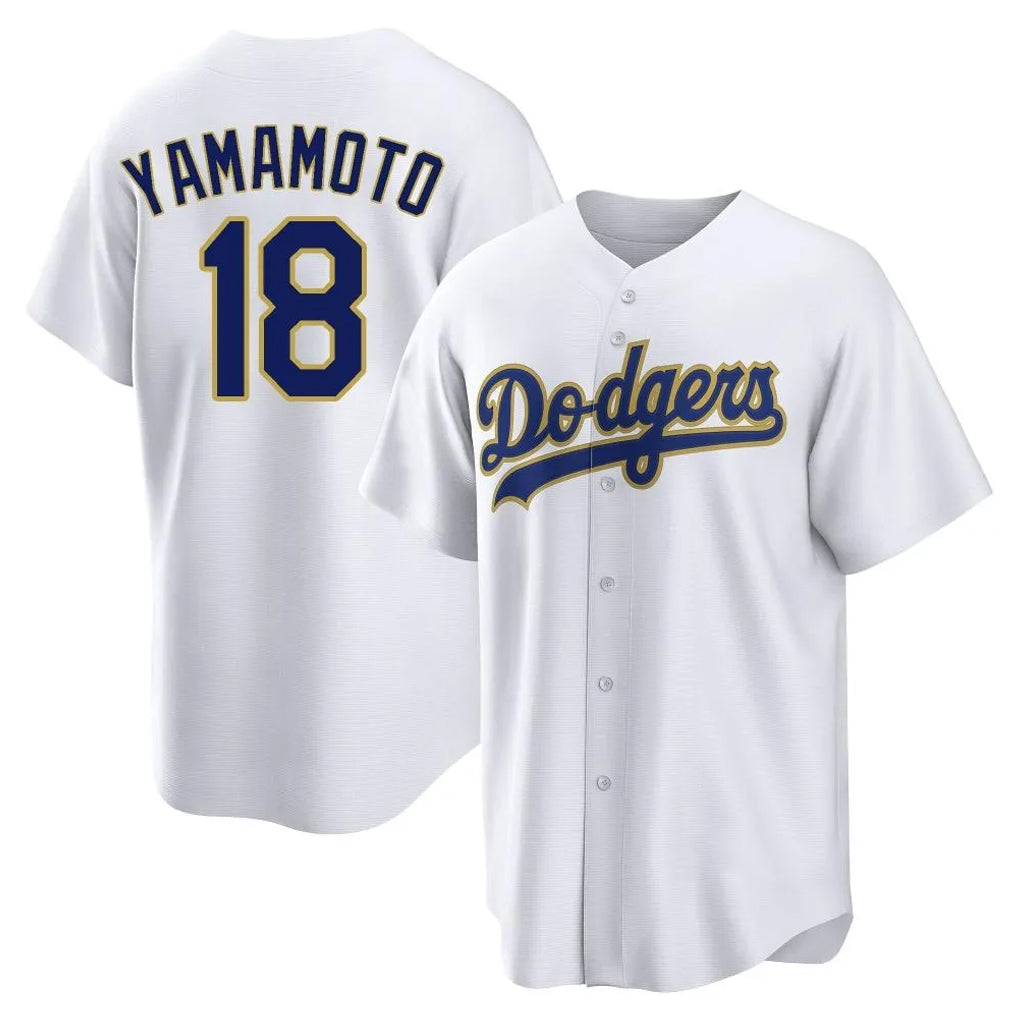 Ldoa LA.Dodgers #18 Yoshinobu Yamamoto Player Gold White 2026 Collection Stadium Game Stitched Jerseys