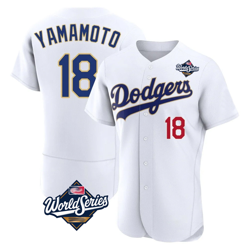 Ldoa LA.Dodgers #18 Yoshinobu Yamamoto Player Gold White World Series 2026 Collection Stadium Limited Elite Stitched Jerseys