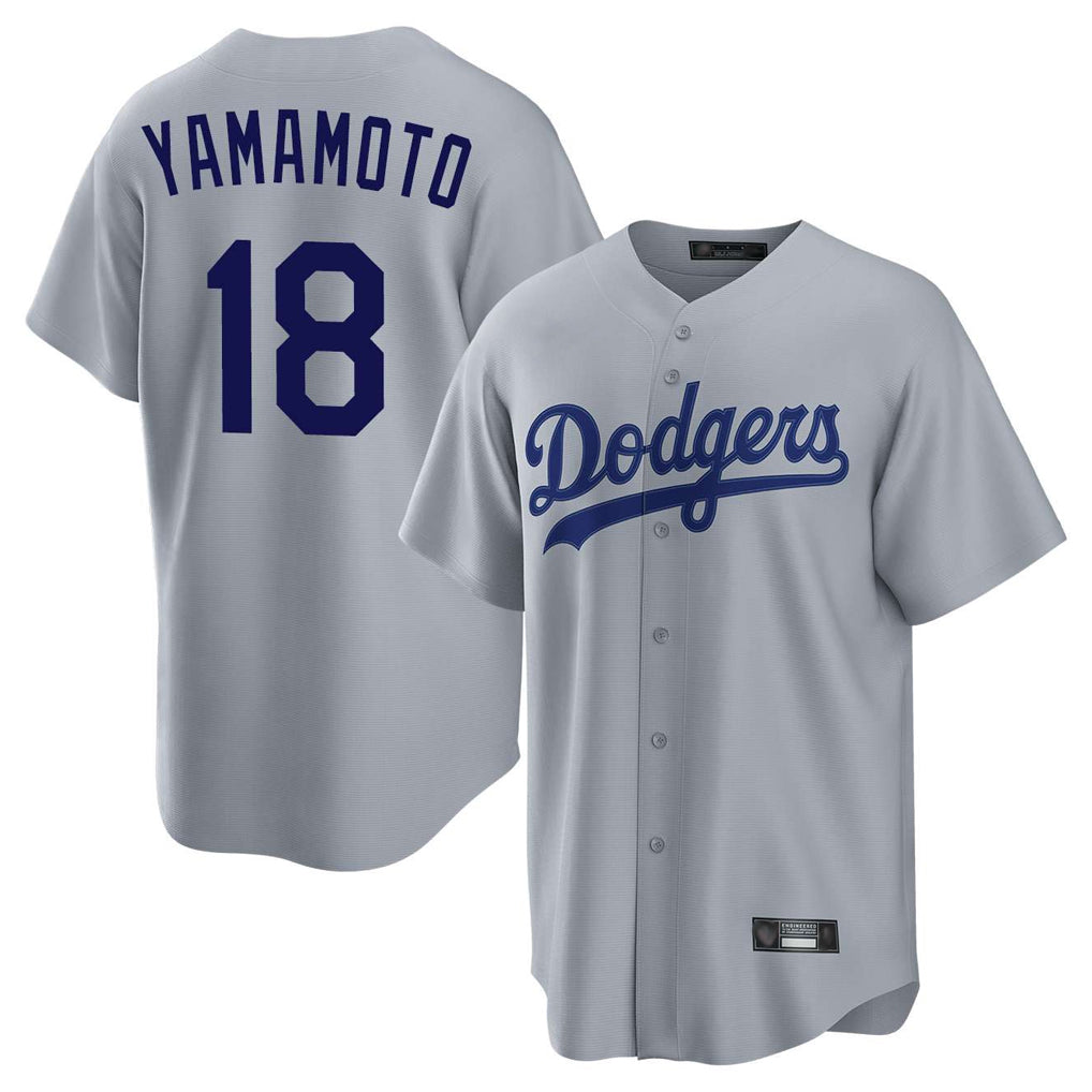 Ldoa LA.Dodgers #18 Yoshinobu Yamamoto Player Gray Game Stitched Jerseys