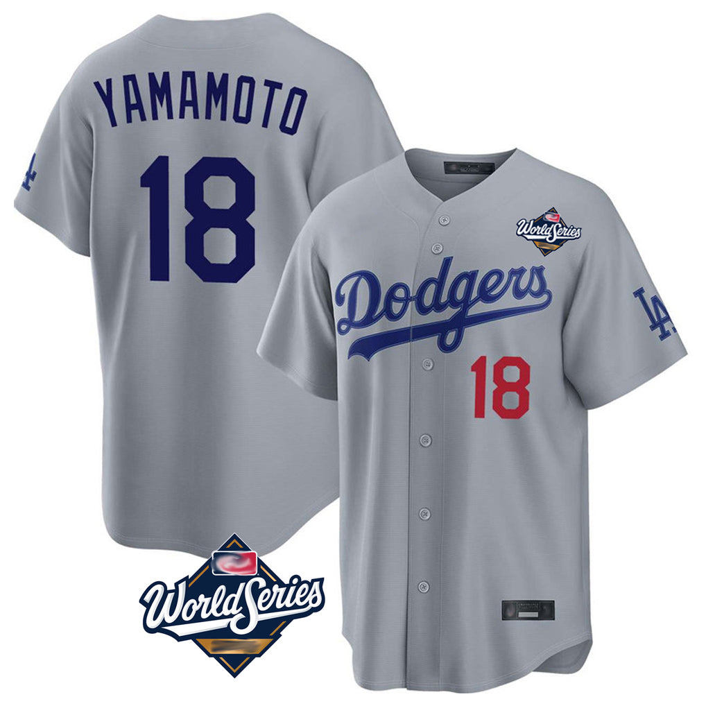 Ldoa LA.Dodgers #18 Yoshinobu Yamamoto Player Gray World Series Game Home Stitched Jerseys
