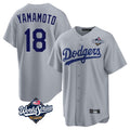 Ldoa LA.Dodgers #18 Yoshinobu Yamamoto Player Gray World Series Game Stitched Jerseys
