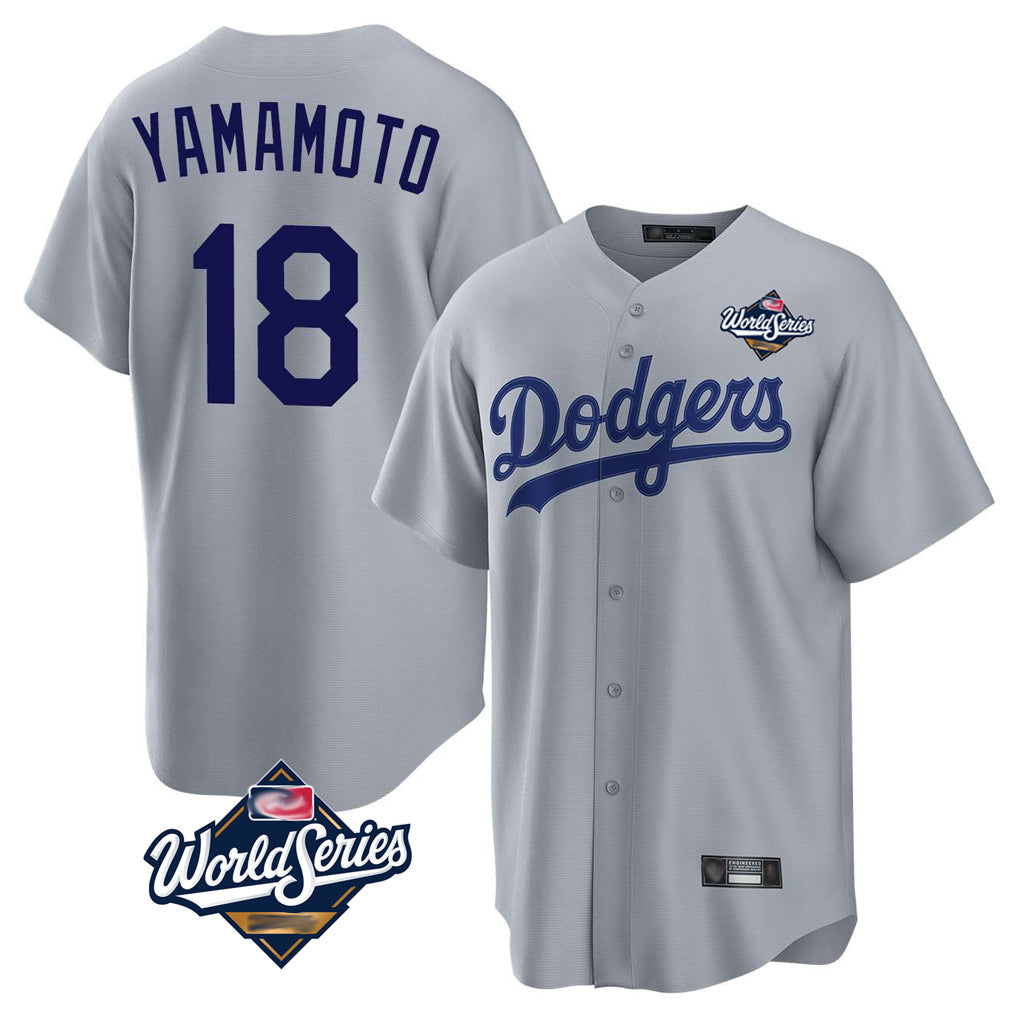 Ldoa LA.Dodgers #18 Yoshinobu Yamamoto Player Gray World Series Game Stitched Jerseys