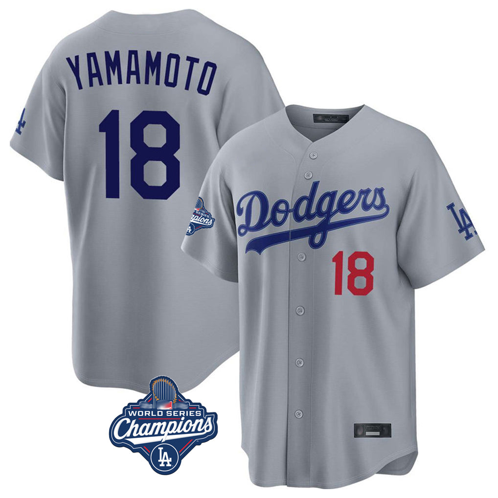 Ldoa LA.Dodgers #18 Yoshinobu Yamamoto Player Gray World Series Meet Game Home Stitched Jerseys