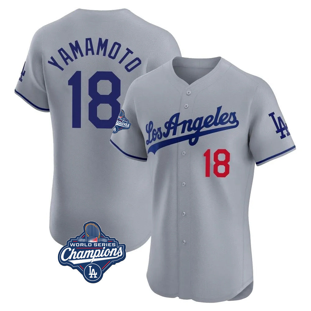Ldoa LA.Dodgers #18 Yoshinobu Yamamoto Player Gray World Series Meet Limited Elite Home Stitched Jerseys