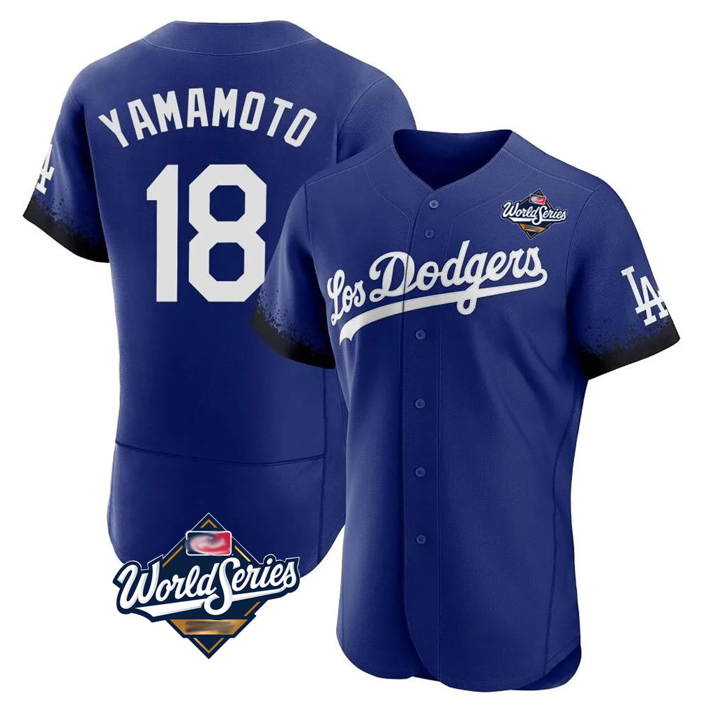 Ldoa LA.Dodgers #18 Yoshinobu Yamamoto Player Royal World Series City Connect Elite Home Stitched Jerseys