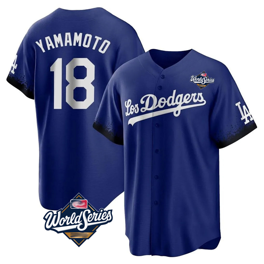 Ldoa LA.Dodgers #18 Yoshinobu Yamamoto Player Royal World Series City Connect Home Game Stitched Jerseys