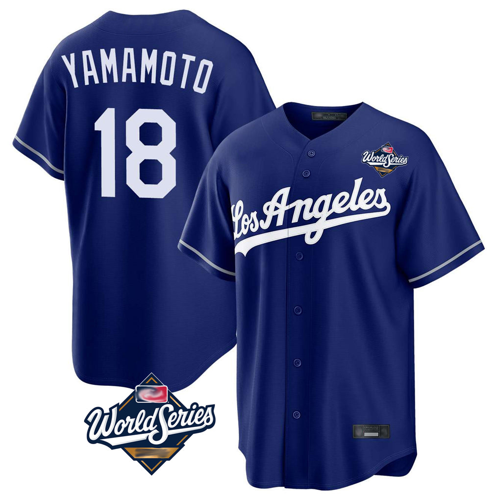 Ldoa LA.Dodgers #18 Yoshinobu Yamamoto Player Royal World Series Game Stitched Jerseys