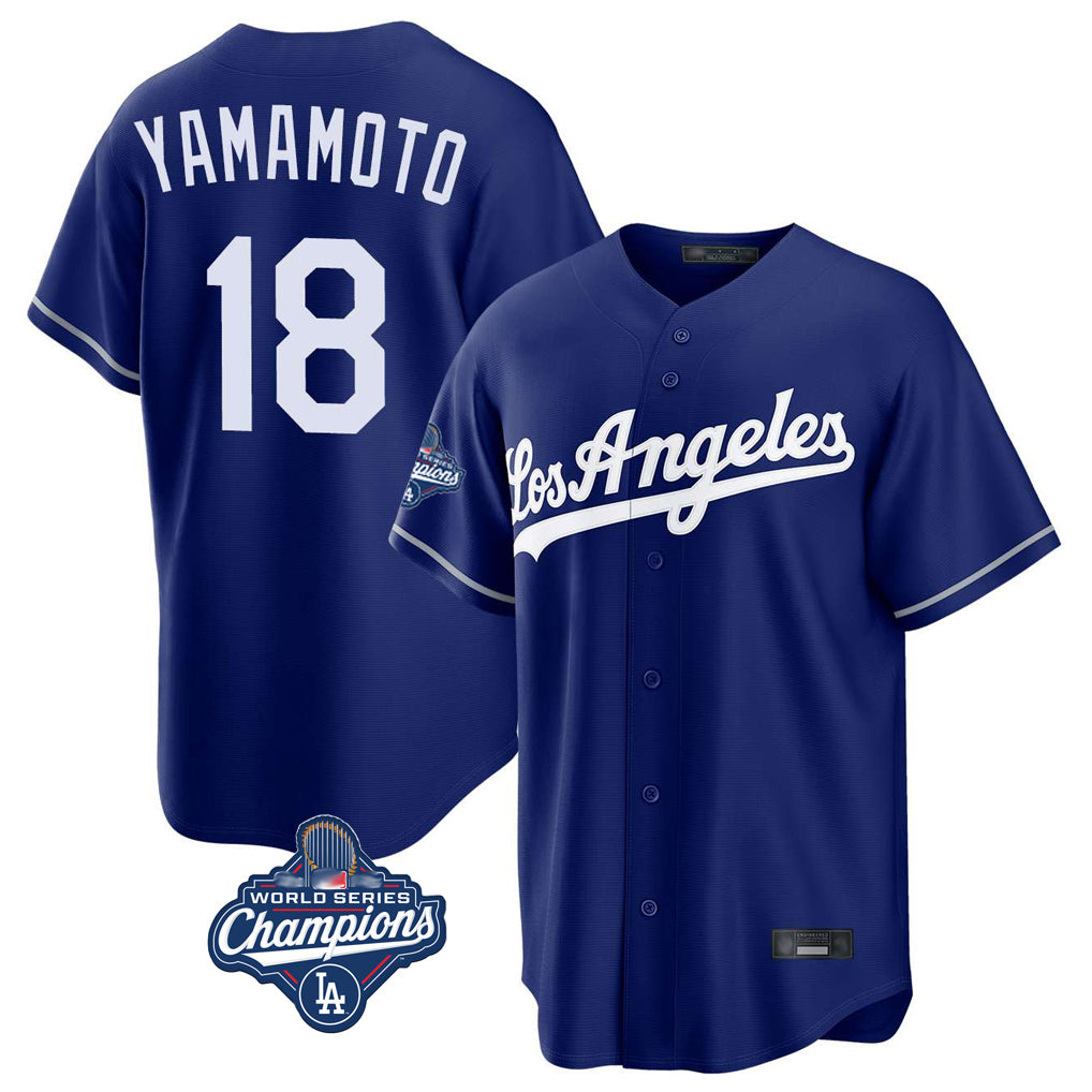 Ldoa LA.Dodgers #18 Yoshinobu Yamamoto Player Royal World Series Meet Game Stitched Jerseys