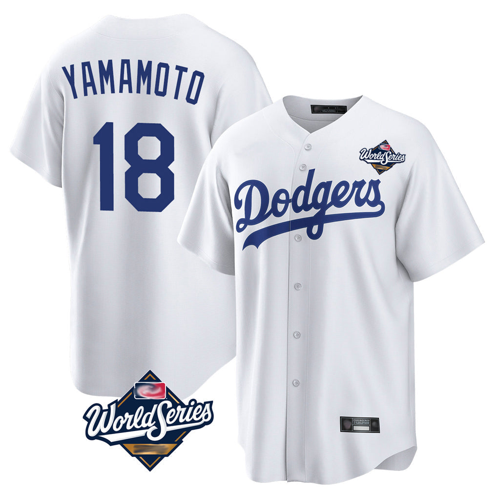 Ldoa LA.Dodgers #18 Yoshinobu Yamamoto Player White World Series Game Home Stitched Jerseys