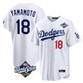 Ldoa LA.Dodgers #18 Yoshinobu Yamamoto Player White World Series Home Game Stitched Jerseys