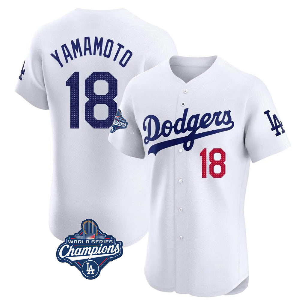 Ldoa LA.Dodgers #18 Yoshinobu Yamamoto Player White World Series Meet Limited Elite Home Stitched Jerseys
