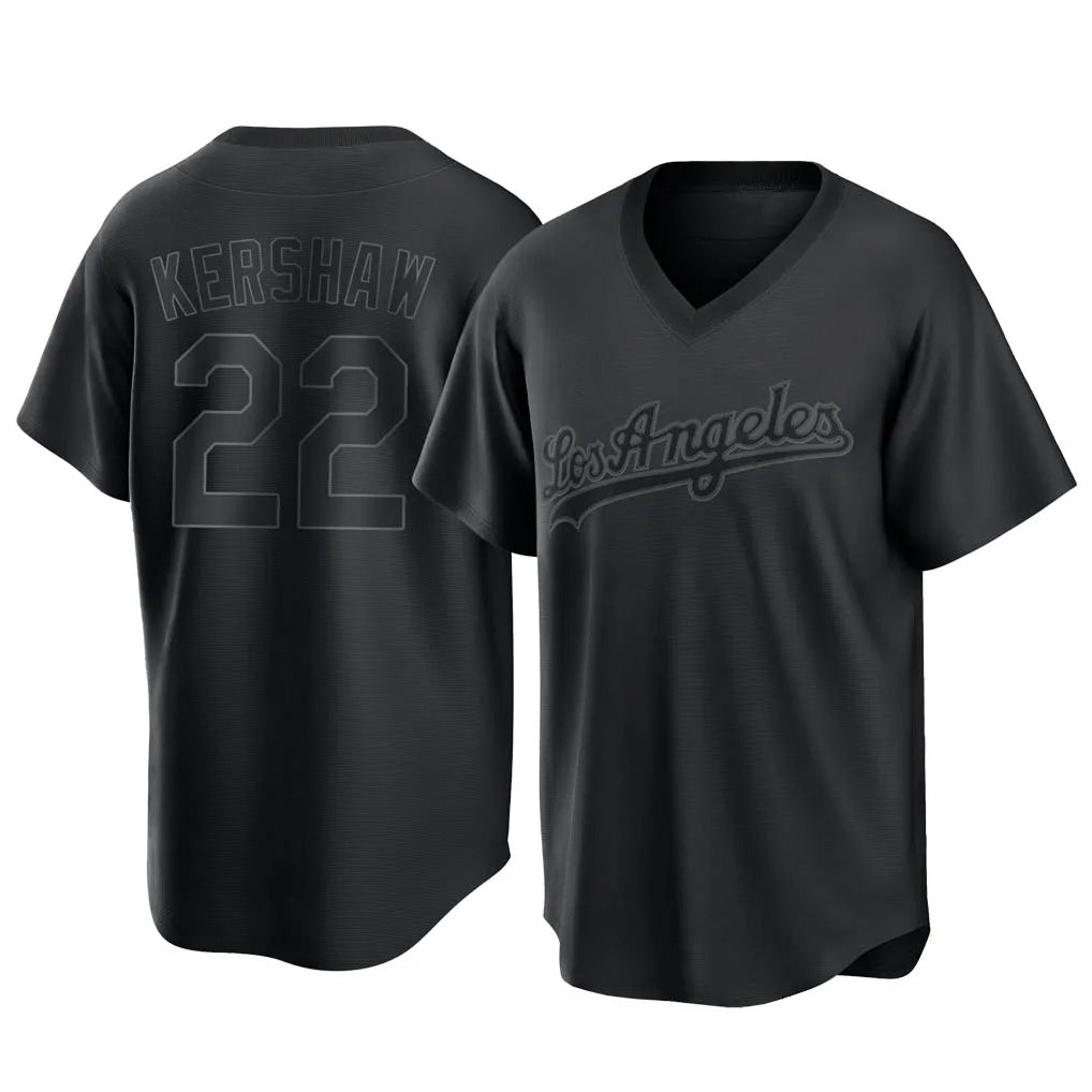 Ldoa LA.Dodgers #22 Clayton Kershaw Player Black Pitch Fashion T-shirt Stitched Jerseys