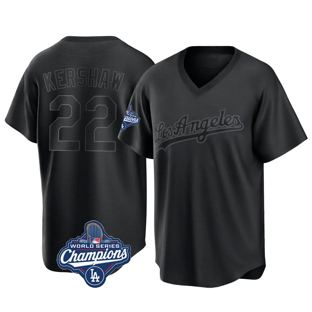 Ldoa LA.Dodgers #22 Clayton Kershaw Player Black World Series Meet Pitch Fashion T-shirt Stitched Jerseys