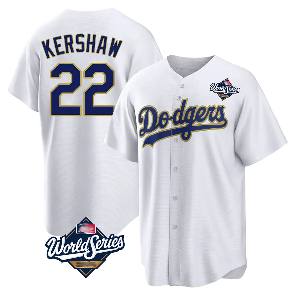 Ldoa LA.Dodgers #22 Clayton Kershaw Player Gold White World Series 2026 Collection Stadium Game Stitched Jerseys