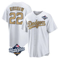 Ldoa LA.Dodgers #22 Clayton Kershaw Player Gold World Series Collection Game Home Stitched Jerseys