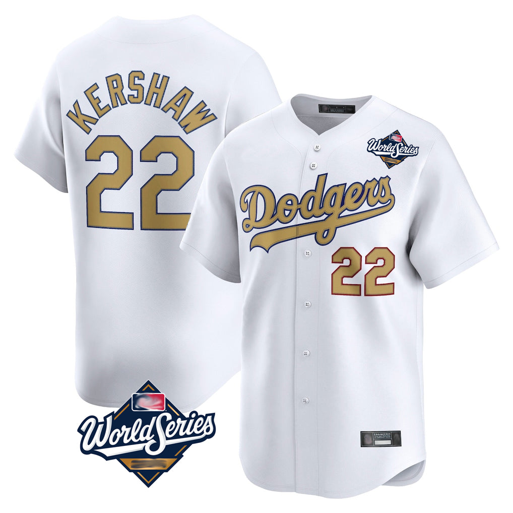 Ldoa LA.Dodgers #22 Clayton Kershaw Player Gold World Series Collection Limited Home Stitched Jerseys