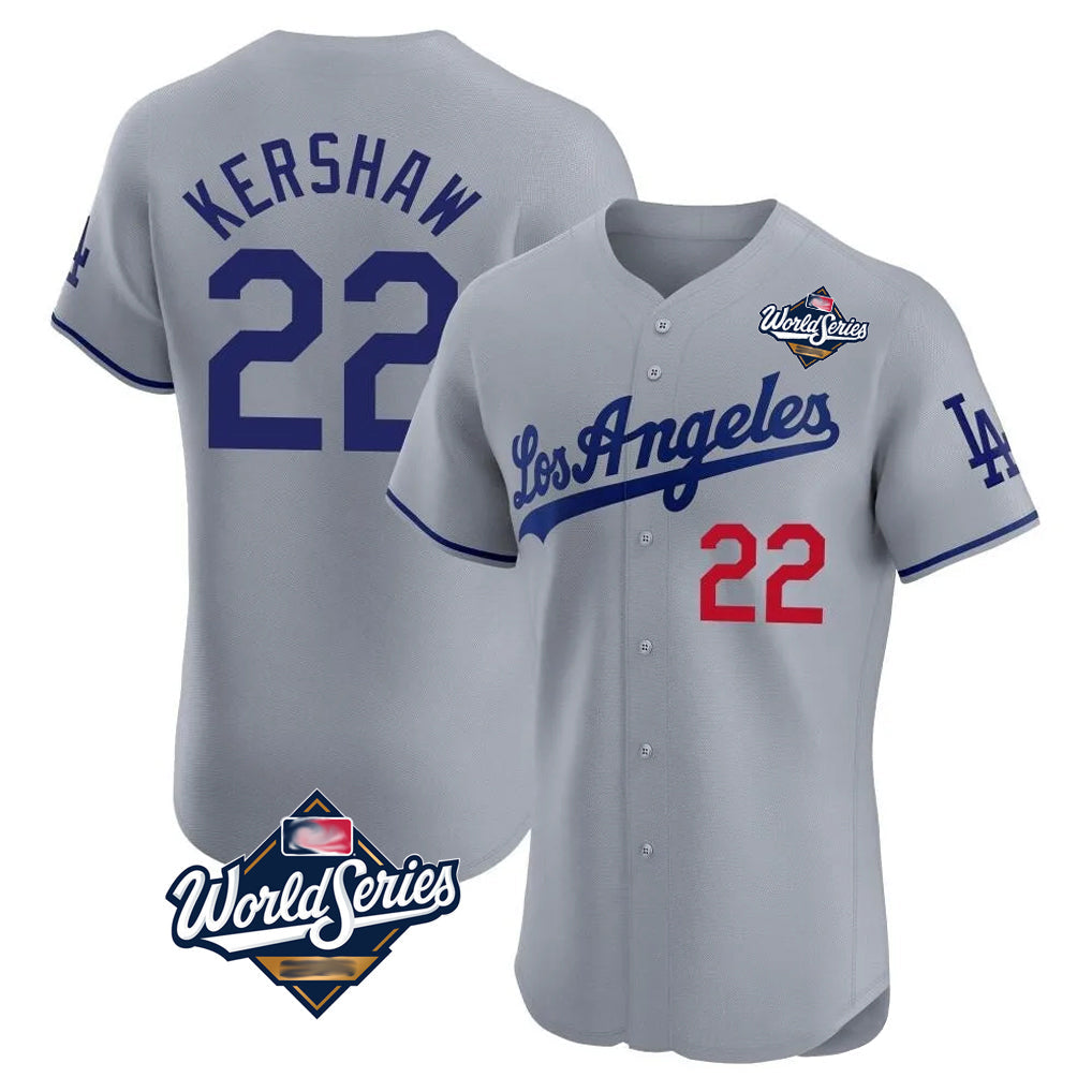 Ldoa LA.Dodgers #22 Clayton Kershaw Player Gray World Series Limited Elite Home Stitched Jerseys