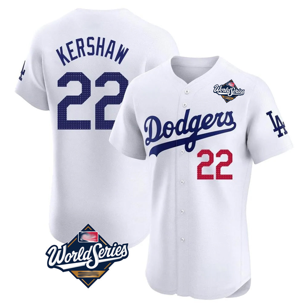 Ldoa LA.Dodgers #22 Clayton Kershaw Player White World Series Limited Elite Stitched Jerseys