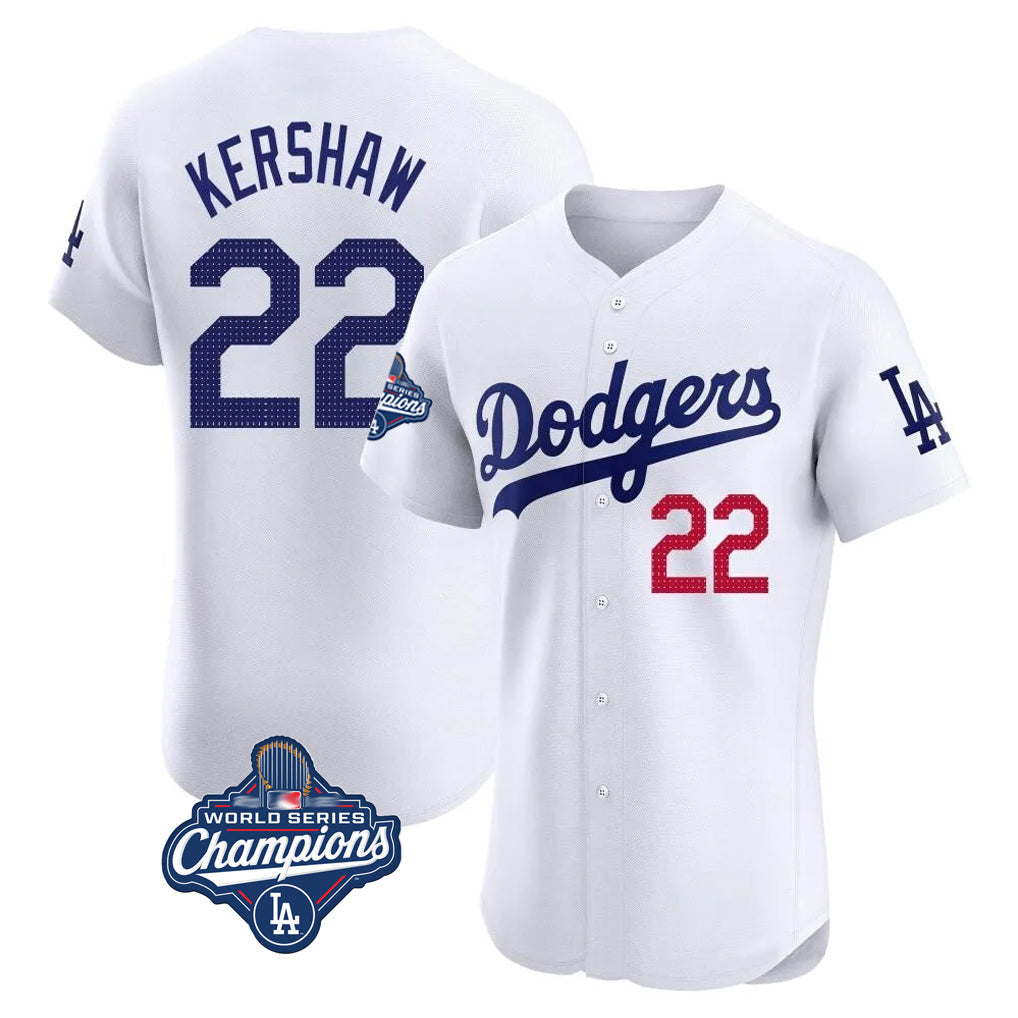 Ldoa LA.Dodgers #22 Clayton Kershaw Player White World Series Meet Limited Elite Stitched Jerseys