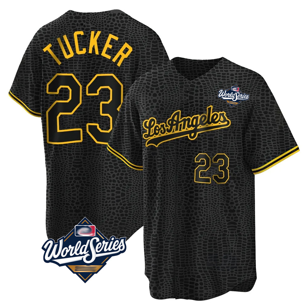 Ldoa LA.Dodgers #23 Kyle Tucker Player Black Gold World Series Limited Home Stitched Jerseys