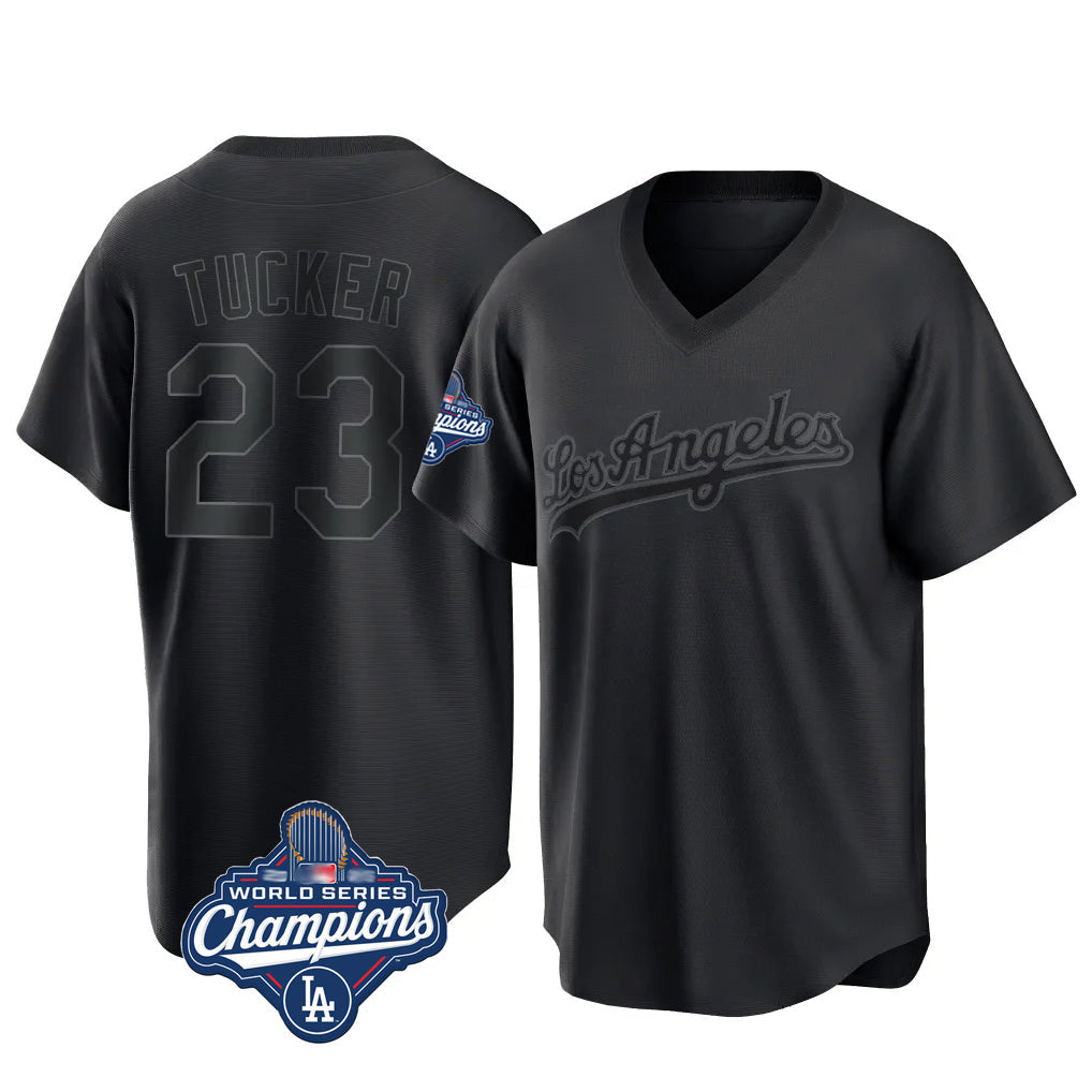 Ldoa LA.Dodgers #23 Kyle Tucker Player Black World Series Meet Pitch Fashion T-shirt Stitched Jerseys