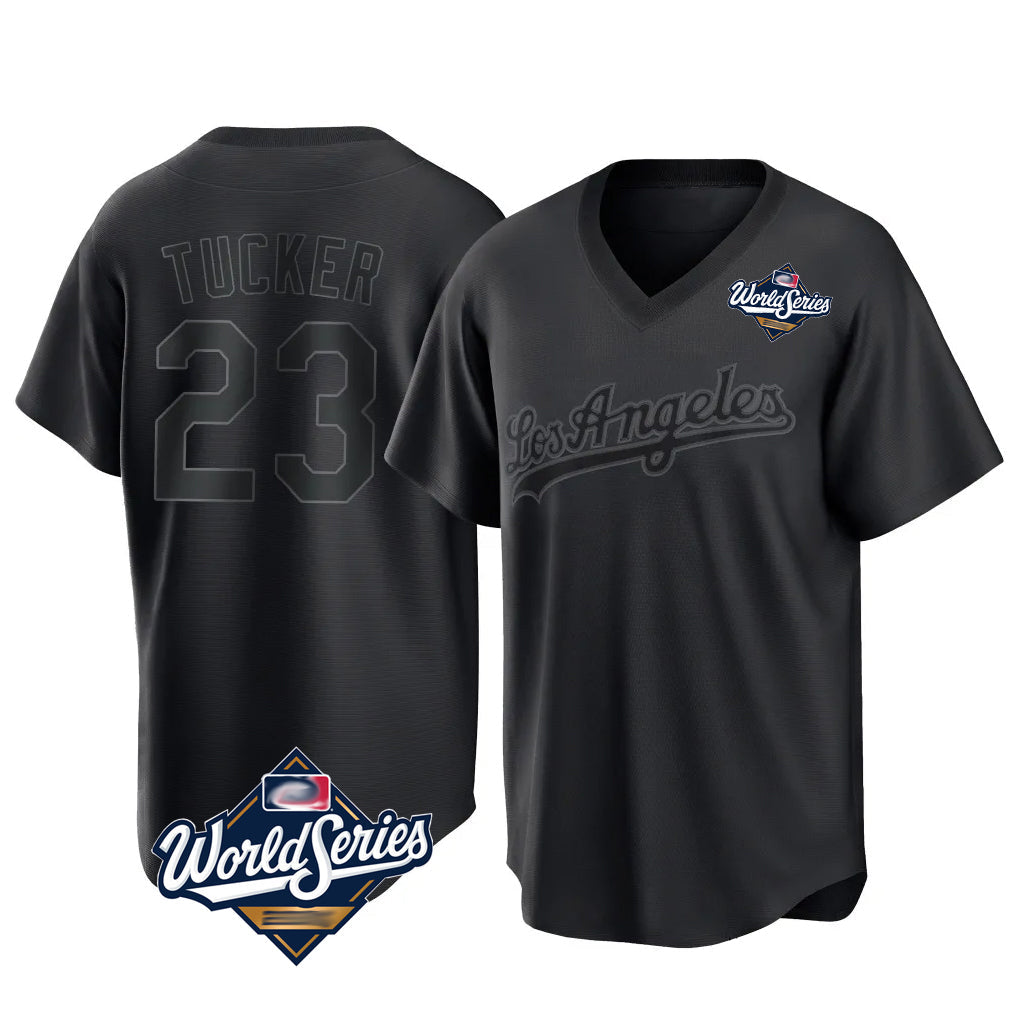 Ldoa LA.Dodgers #23 Kyle Tucker Player Black World Series Pitch Fashion T-shirt Stitched Jerseys