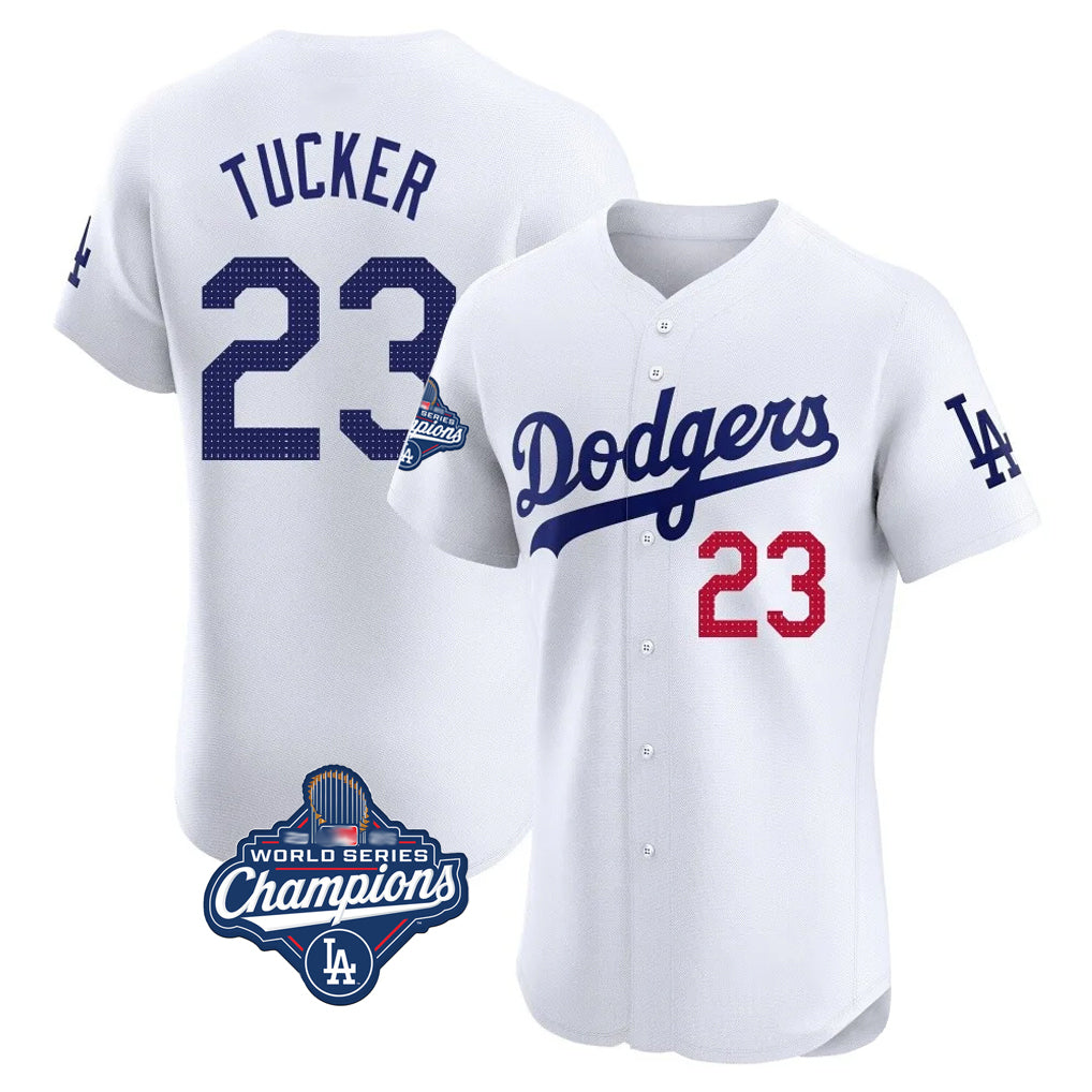 Ldoa LA.Dodgers #23 Kyle Tucker Player White World Series Meet  Limited Elite Home Stitched Jerseys
