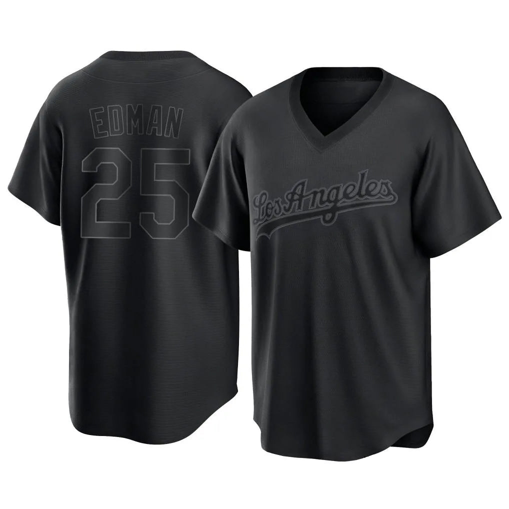 Ldoa LA.Dodgers #25 Tommy Edman Player Black Pitch Fashion T-shirt Stitched Jerseys