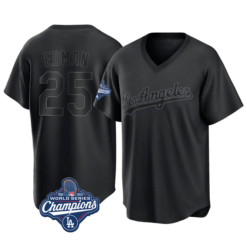 Ldoa LA.Dodgers #25 Tommy Edman Player Black World Series Meet Pitch Fashion T-shirt Stitched Jerseys