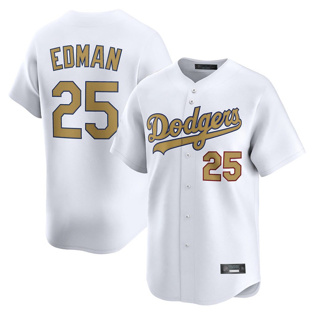 Ldoa LA.Dodgers #25 Tommy Edman Player Gold Collection Limited Home Stitched Jerseys