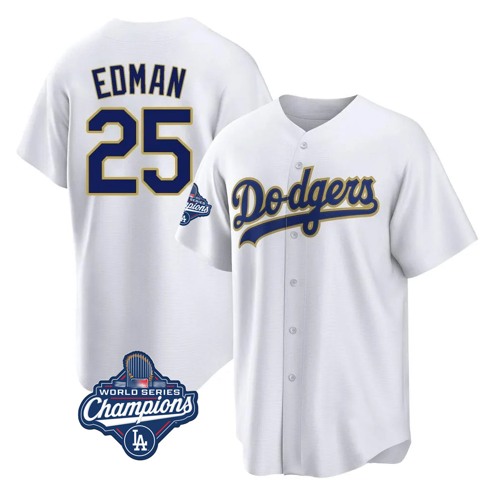 Ldoa LA.Dodgers #25 Tommy Edman Player Gold White World Series Meet 2026 Collection Stadium Game Stitched Jerseys