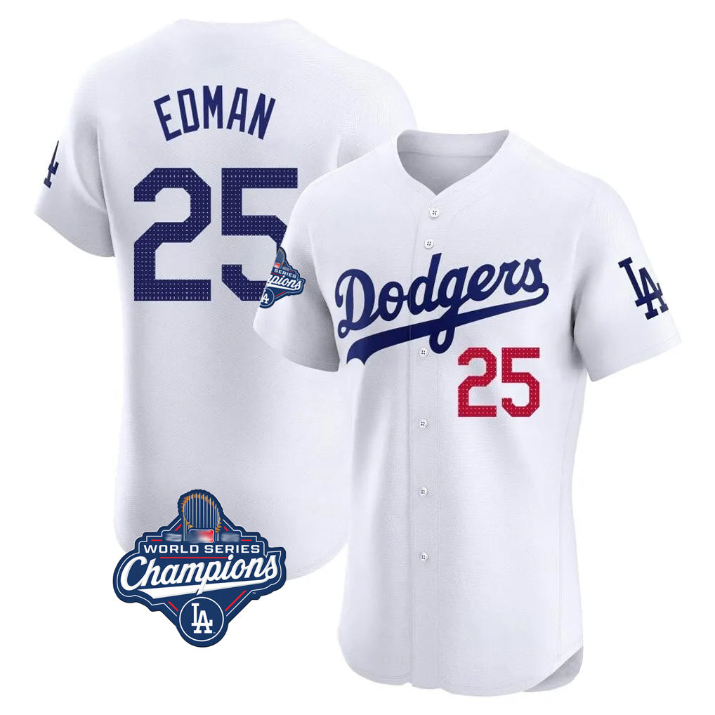 Ldoa LA.Dodgers #25 Tommy Edman Player Gold White World Series Meet Limited Elite Home Stitched Jerseys