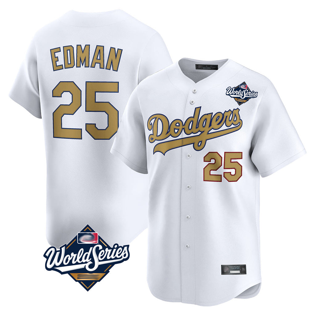 Ldoa LA.Dodgers #25 Tommy Edman Player Gold World Series Collection Limited Home Stitched Jerseys