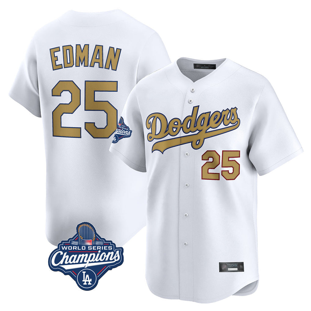 Ldoa LA.Dodgers #25 Tommy Edman Player Gold World Series Meet Collection Limited Home Stitched Jerseys