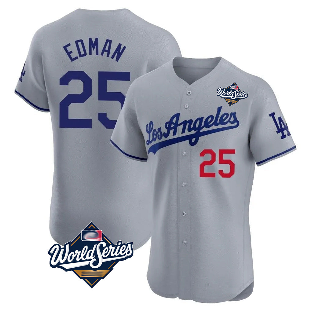 Ldoa LA.Dodgers #25 Tommy Edman Player Gray World Series Limited Elite Home Stitched Jerseys