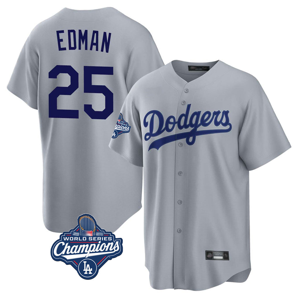 Ldoa LA.Dodgers #25 Tommy Edman Player Gray World Series Meet Game Stitched Jerseys