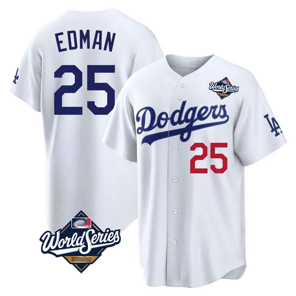 Ldoa LA.Dodgers #25 Tommy Edman Player White World Series Home Game Stitched Jerseys