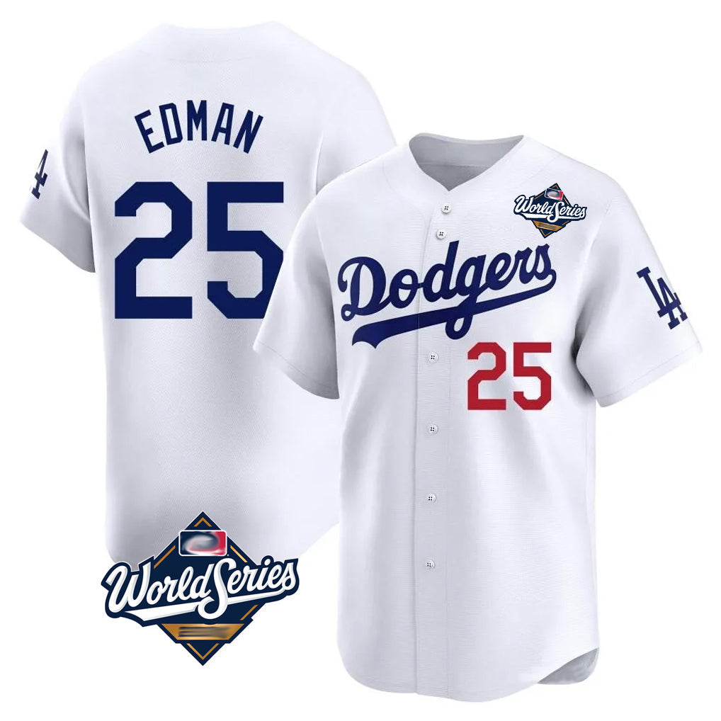 Ldoa LA.Dodgers #25 Tommy Edman Player White World Series Limited Home Stitched Jerseys