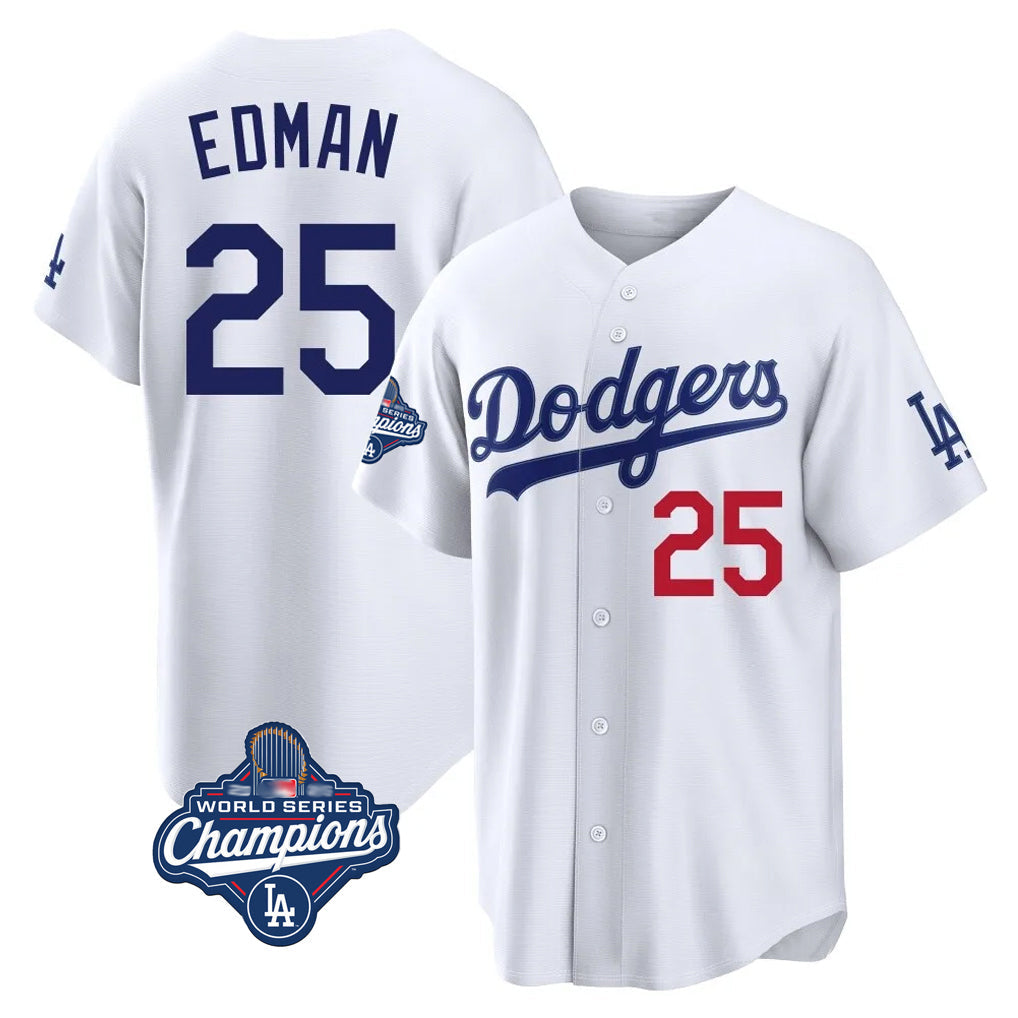 Ldoa LA.Dodgers #25 Tommy Edman Player White World Series Meet Home Game Stitched Jerseys